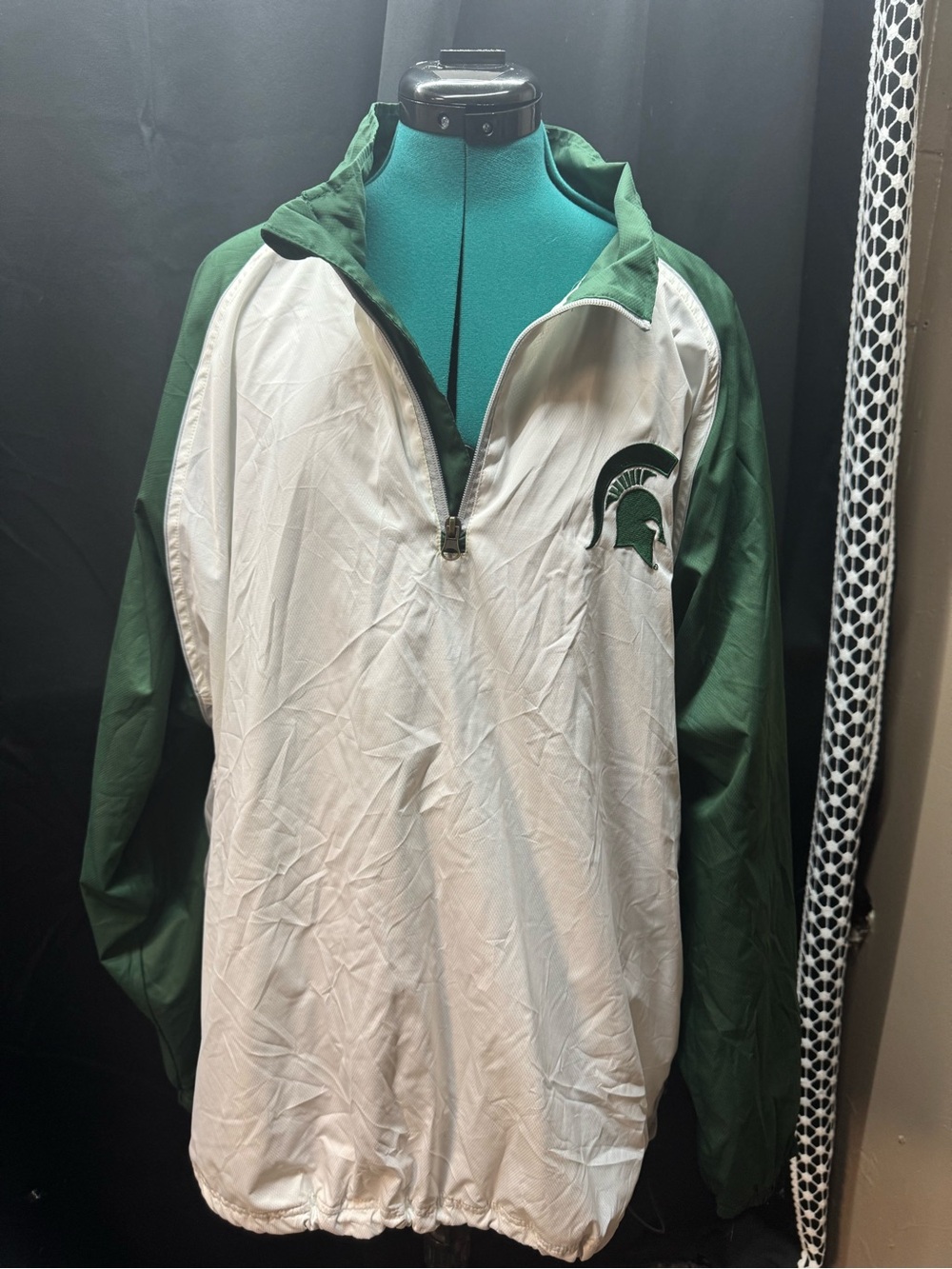 Knights Apparel White and Green Windbreaker with Spartan Logo